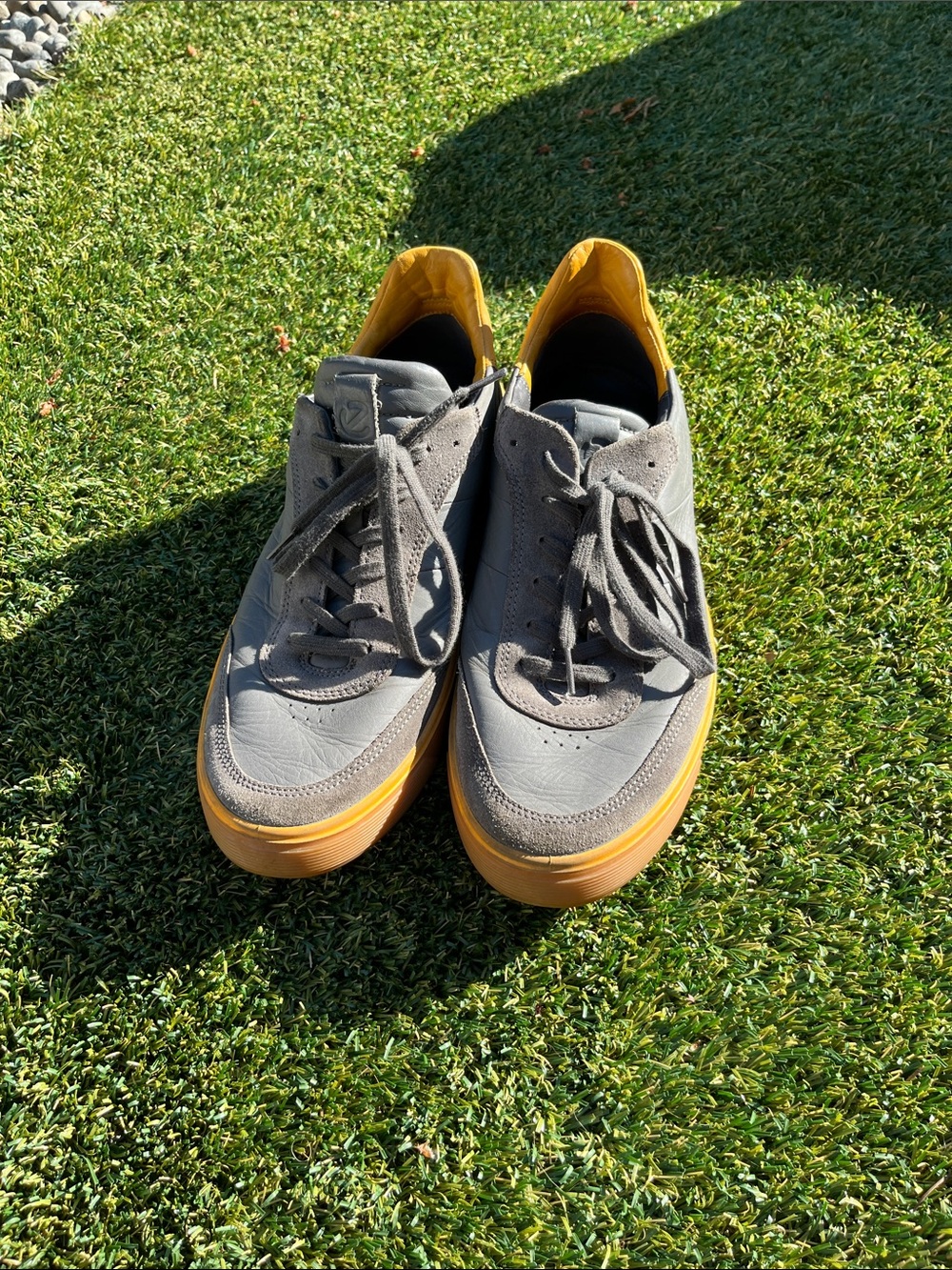 Ecco Men's Gray and Yellow Casual Sneakers leather 12-12.5 size 46